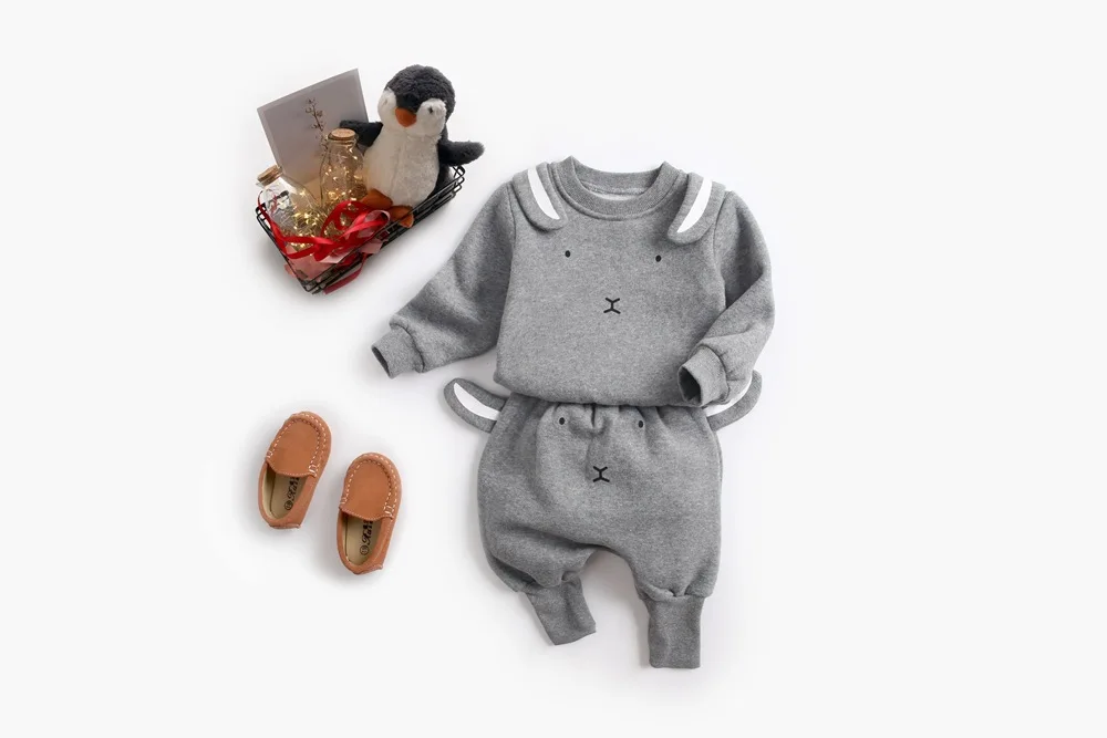 Комплект для малышей; сезон осень-зима; милый спортивный костюм с героями мультфильмов для маленьких мальчиков; пуловер; свитер; топ+ штаны; комплект одежды; одежда для маленьких девочек - Цвет: bunny