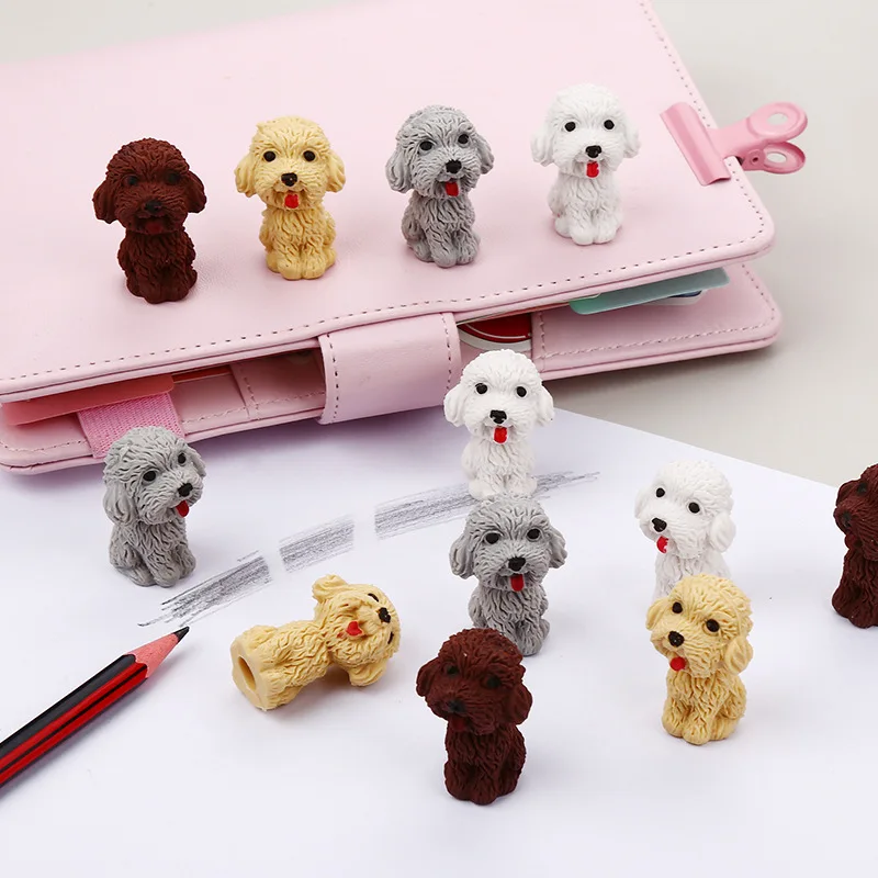 Pencil Eraser 30/20/10Pcs Creative Puppy Eraser Pencil Protective Cap Independent Packaging 3D Student Prize Rubber Stationery