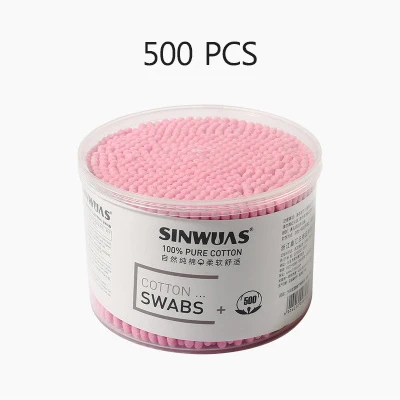 Pink 500 шт ватные палочки цветные круглые бочки ватные палочки в штучной упаковке двухголовые ватные палочки одноразовые ватные диски чистящее средство - Цвет: Pink