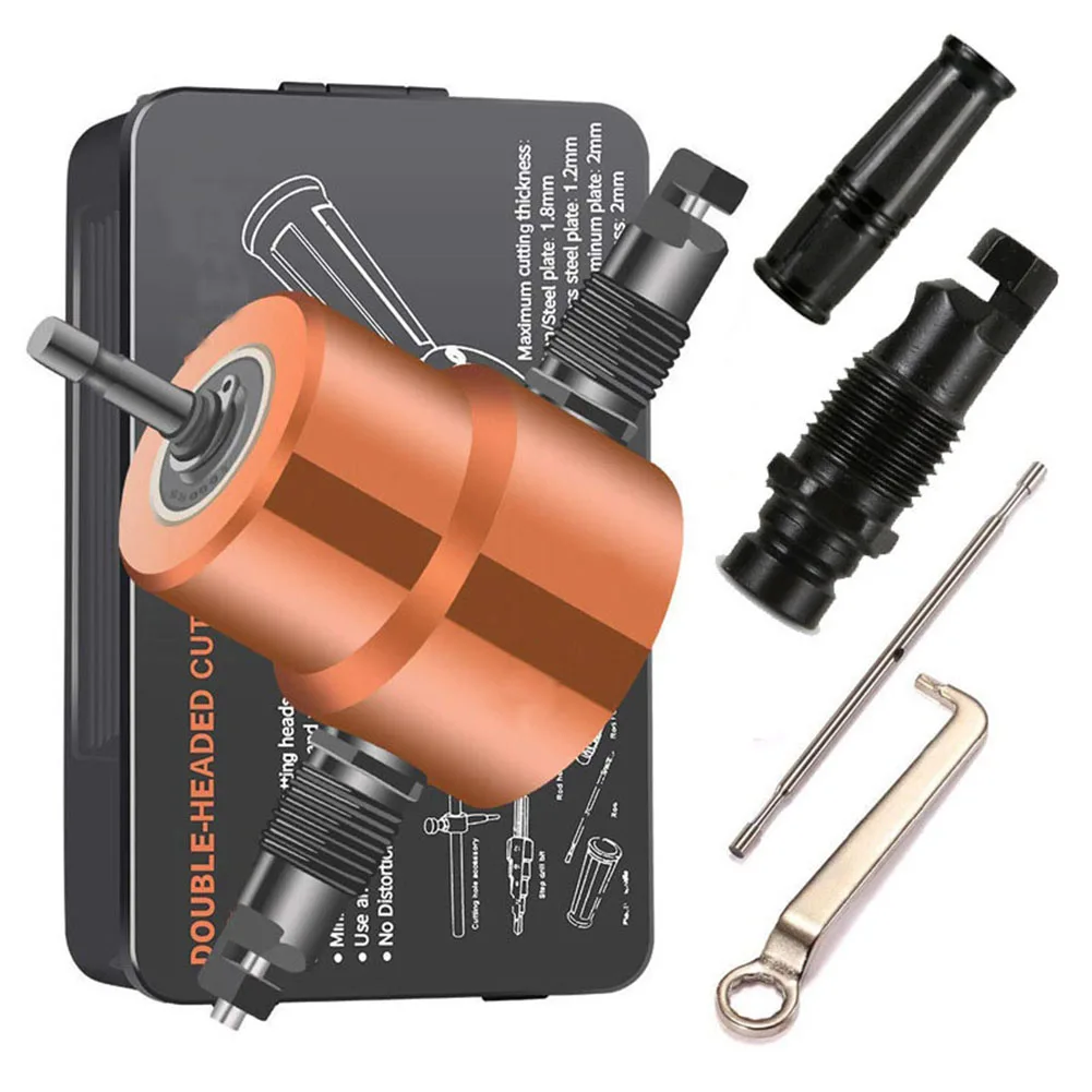 

Double Headed Sheet Metal Drill Attachment Metal Cutter with Extra Punch Perfect for Straight Curve and Circle Cutting TE889