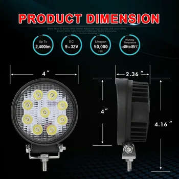 

ATV SUV Bumper 6000K White 27W LED Round Fog Lamp Working Spotlights Replace