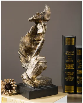 

Keep Silence and No Speaking Statues Office Desktop Ornament Decor Retro Resin Sculpture Craft Hotel Living Room Accessories