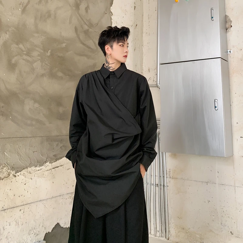 S~ 6XL! Размер на заказ плюс новая мужская Оригинальная дизайнерская необычная одноцветная тонкая рубашка средней длины с длинными рукавами