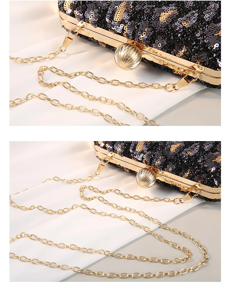 Keevip Black Leopard Print Clutch Bag With Chain Top Detail View