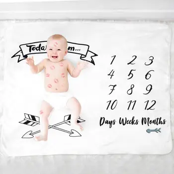 

Calendar Flowers Printed Newborn Baby Stroller Blanket Photography Props Background with Photo Frame Baby Birthday Swaddle