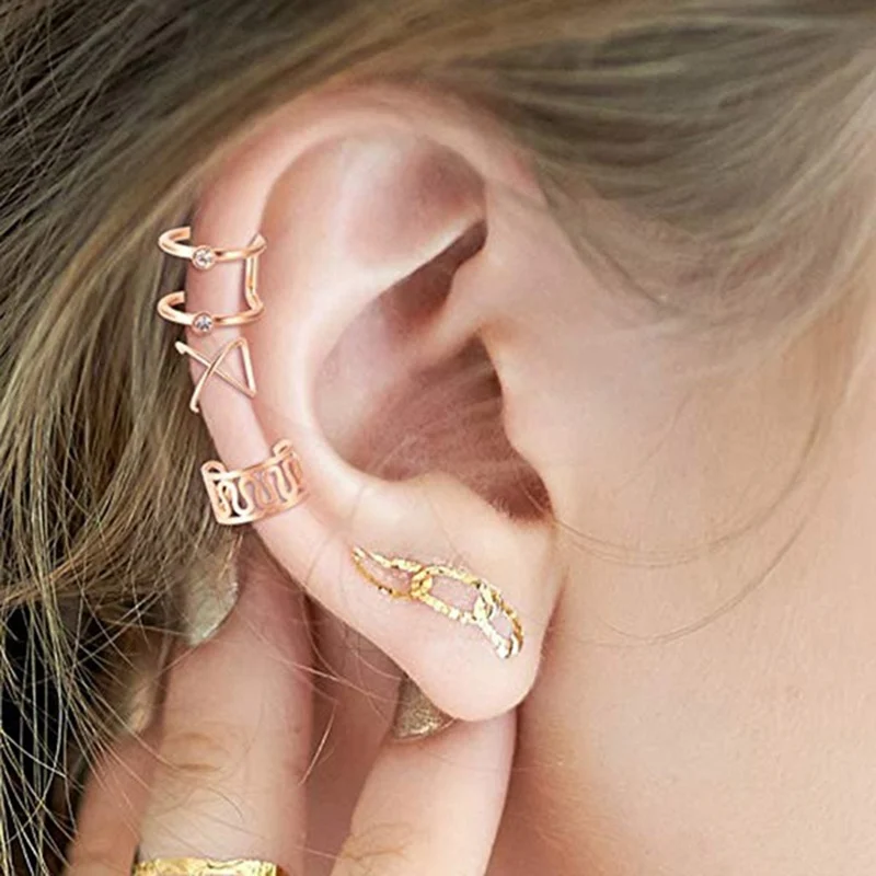 12 шт., двойной тройной обруч из нержавеющей стали, ушные манжеты, клипсы, серьги, ушной хрящ, не пирсинг, закрывающие кольца, поддельные, без пирсинга