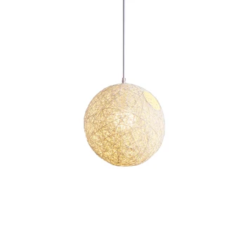 

White Bamboo, Rattan And Hemp Ball Chandelier Individual Creativity Spherical Rattan Nest Lampshade