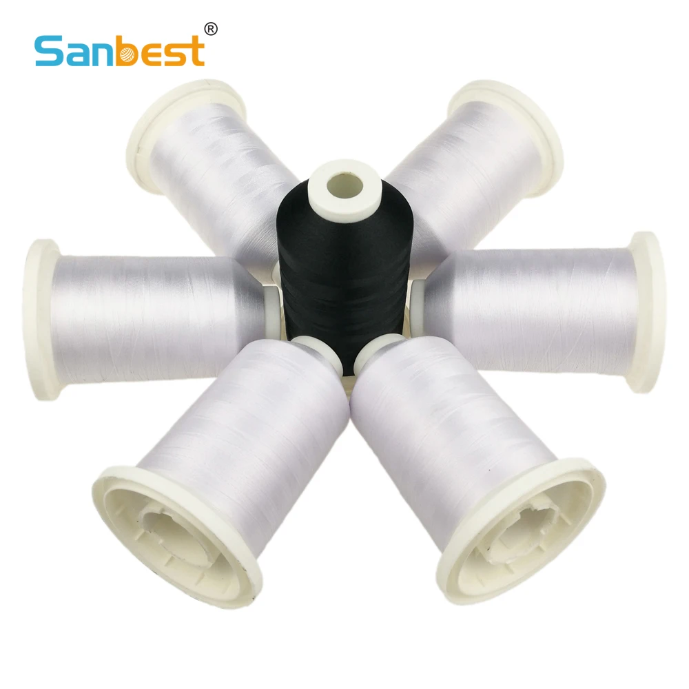 Sanbest 5000 м полиэфирная нить для вышивки, однотонная черно-белая нить для шитья, высокое качество, высокопрочные нитки 120D/2 DIY TH00025
