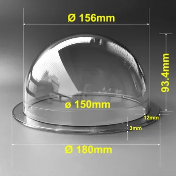 폴리카본 투명 돔 커버, 광학 유리 구 감시 CCTV 카메라 하우징 모니터링, 반구 커버, 180x93.4mm, 7 인치
