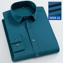 Для мужчин рубашка с длинным рукавом Повседневное легкий уход однотонная зеленая офисная Для мужчин swear рубашка camicas Social кнопка мягкого человек футболка эластичность, не требует глажки, Топ