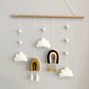 

Nordic Style Living Room Bedroom Wooden Felt Cloud Rainbow Wall Hanging Pendant Creative Girl Small Fresh Home Wall Decoration