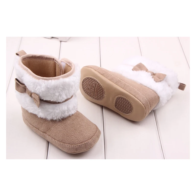 0-18M Infant Toddler Baby Girls Boys Snow Boots Shoes Newborn Baby Winter Supper Keep Warm Soft Sole Boots Plush With bow - Цвет: as the photo