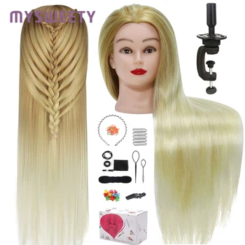 

Mannequin Head with Hair,Hair Styling Training Head Mixed Real Hair Cosmetology Practice Head Doll Head Blonde Color Hair