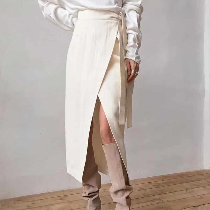 Yojoceli/Женская осенне-зимняя замшевая юбка-пояс, стильная юбка миди с бантом, Женская юбка - Цвет: Белый