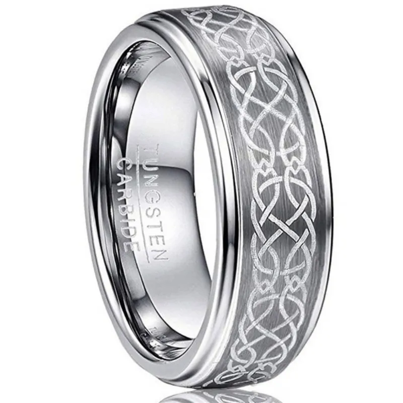 CHUHAN-Anillo de carburo de tungsteno pulido para hombre, 8mm, láser, nudo celta, regalo de aniversario de boda