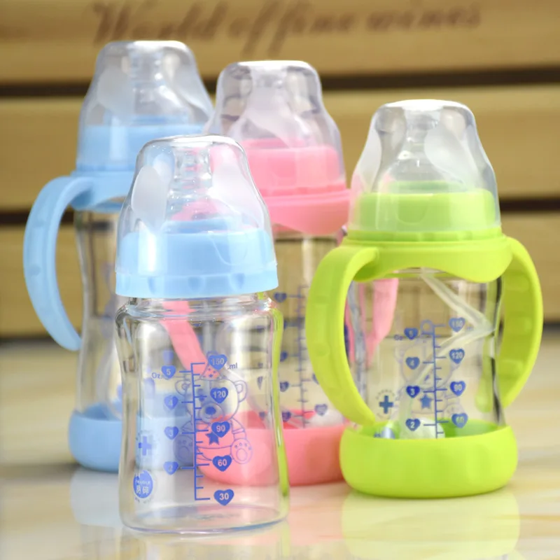

Infant Wide Aperture New Style Glass Feeding Bottles Shatter-resistant against Flatulence Newborns Baby Supplies with Straw Hand