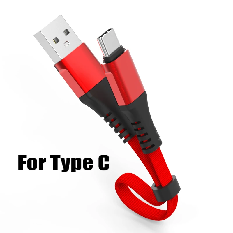 2.4A Быстрая зарядка портативный usb-кабель type C Micro кабель светодиодный нейлоновый Плетеный type-C короткий USB зарядное устройство для Iphone XS 7 samsung 0,3 M - Цвет: Type C USB Red
