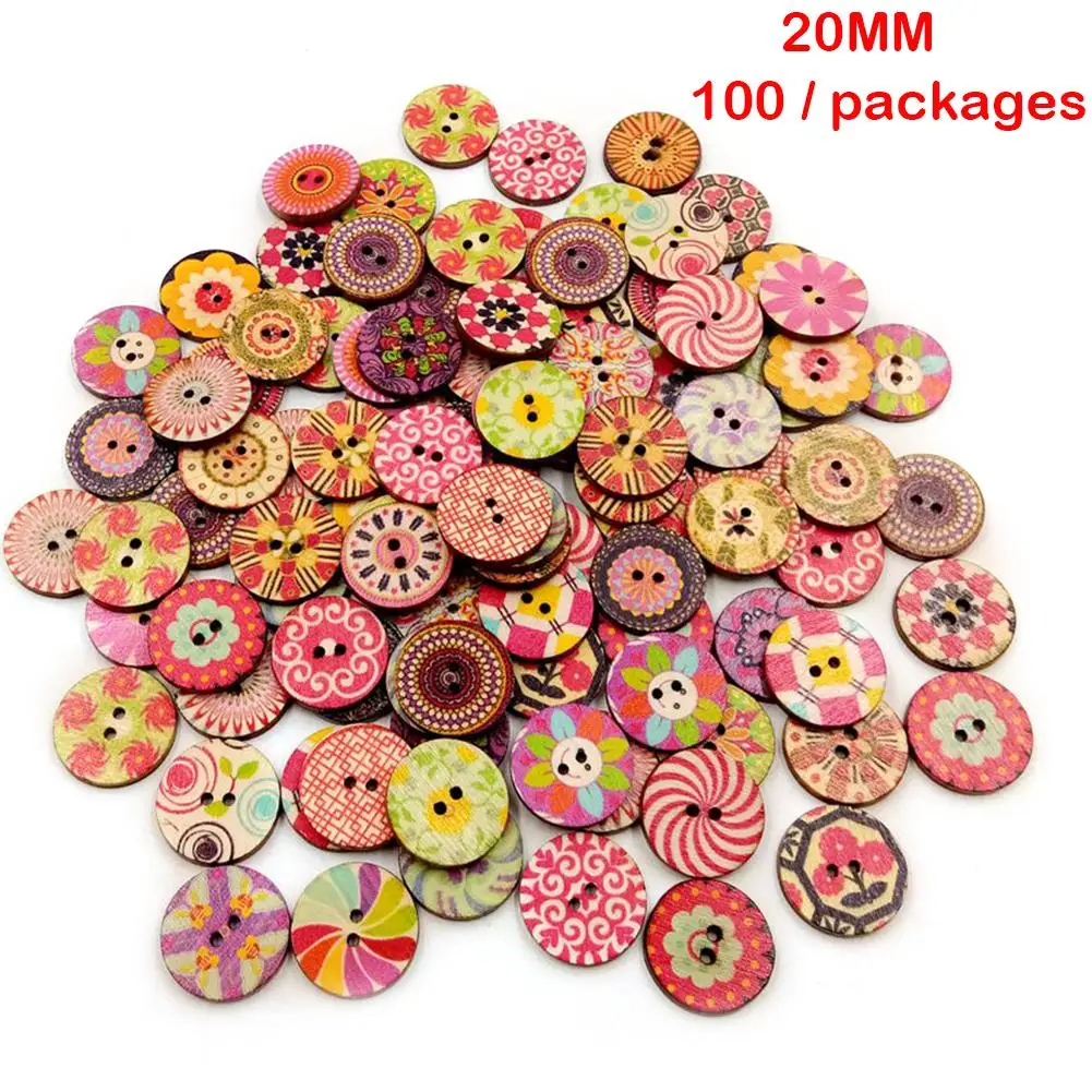 100pcs 15 мм/20 мм/50 100pcs 2 отверстия деревянные пуговицы ремесло Скрапбукинг аксессуары для пошива одежды кнопки часы крашеное старинные ремесла - Color: 100pcs