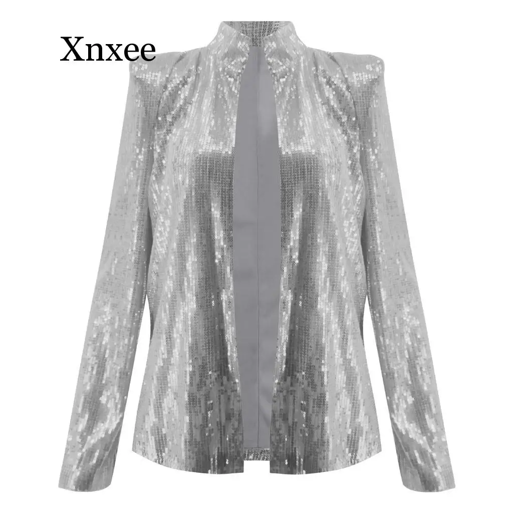 Jackets Women Fashion Women's Sequin Jacket Long Sleeve Slim Fit Standing Collar Outerwear Jacket Woman Female Jacket
