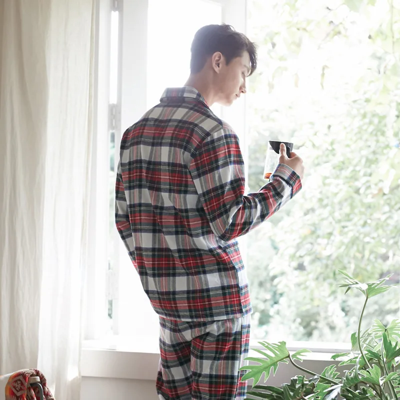 Men Plaid Клетчатая парная пижама с принтом, осенняя и зимняя теплая Хлопковая пижама для женщин и мужчин, пижама с длинными рукавами, Мужская пижама для отдыха - Цвет: Men Plaid
