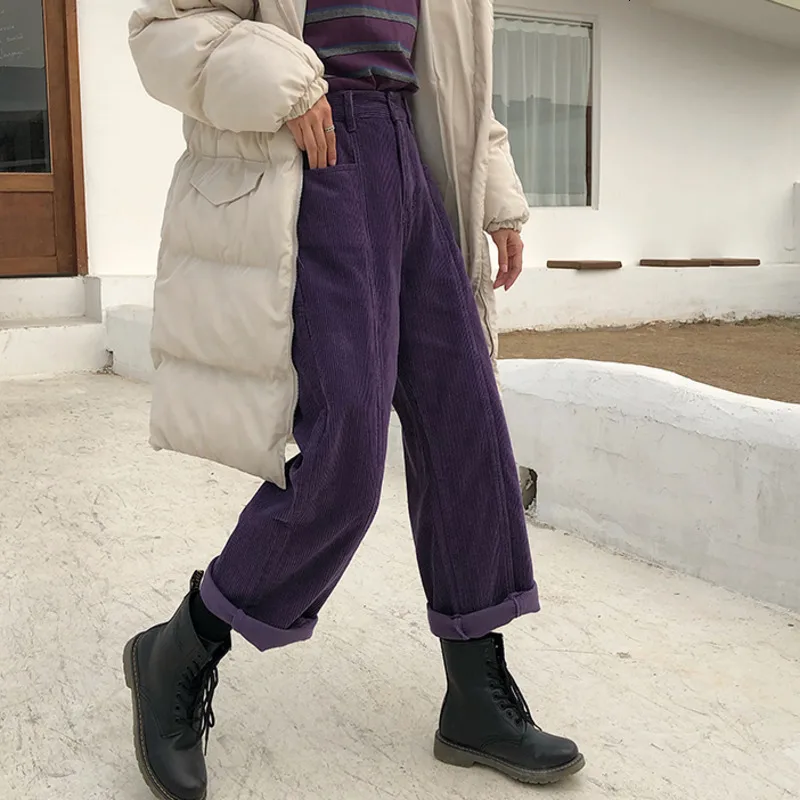 Genayooa корейские женские брюки размера плюс с высокой талией, широкие вельветовые брюки для женщин, уличная одежда, женские брюки для зимы