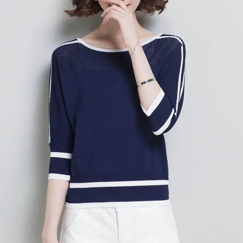 Spring and summer 2020 new silk T-shirt women's short loose thin 7-point sleeve ice sweater bottoming top | Женская одежда