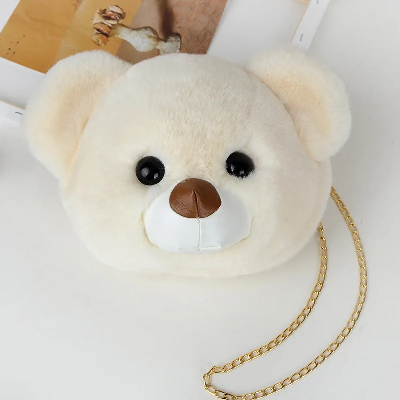 Cute Plush Bear Backpack Keychain For Women Fluffy Rabbit Fur Handbag Casual Chains Messenger Bag Girls Party Gift