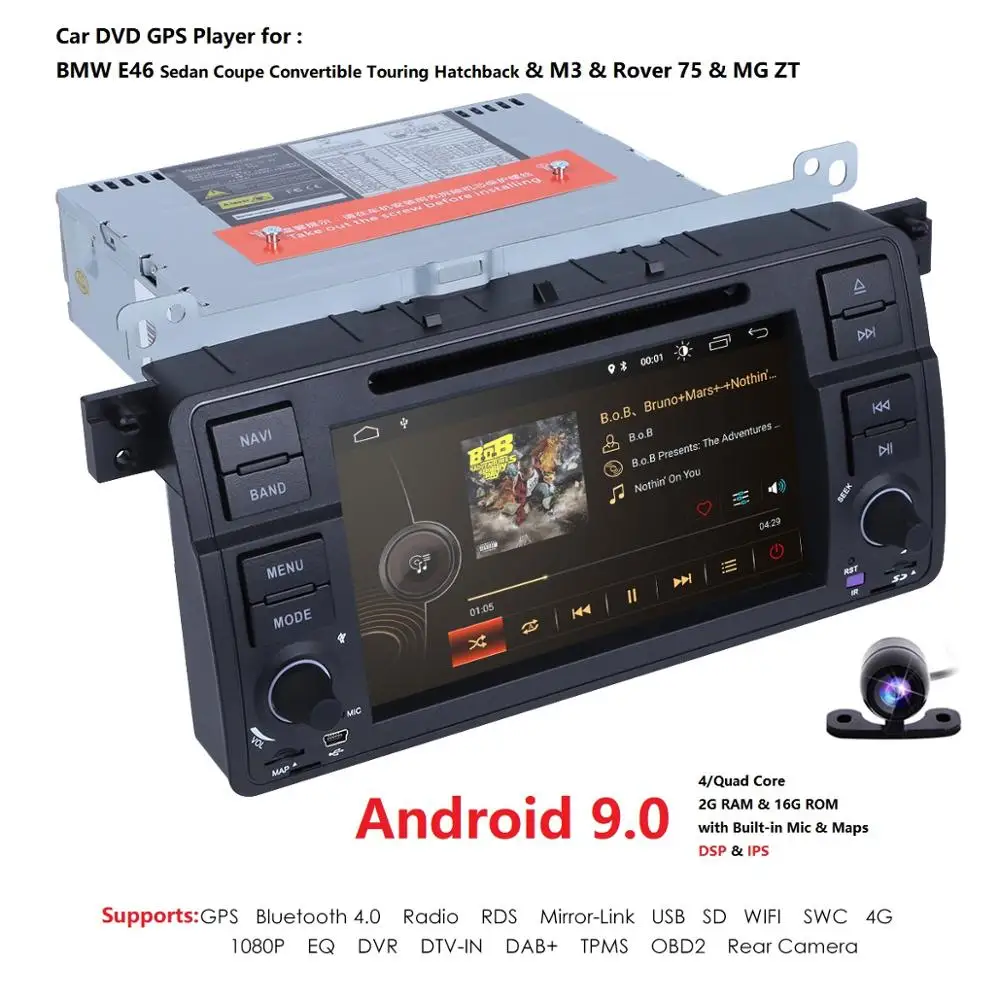 Flash Deal 1Din Android 9.0 2GRAM Car DVD Player For BMW E46 M3 With GPS DVR Bluetooth Radio Built-in DSP USB Steering Wheel Canbus TPMS 4G 3