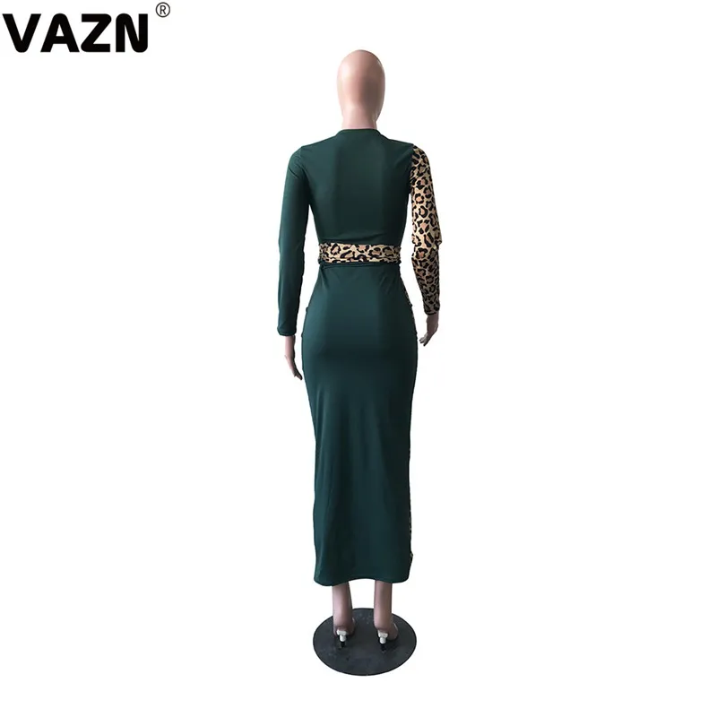 VAZN YF-8060 осень элитное зрелого возраста неопрятна Комбинезоны повседневные лоскутное изделие c длинным рукавом полный рукав Высокая талия со шнуровкой Для женщин тонкий миди платье