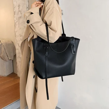 

Korean Version Simple Solid Color Lady Big Bag Temperament Wild Brown Large Capacity Female Bag Daily Dating Shopping Bag Women