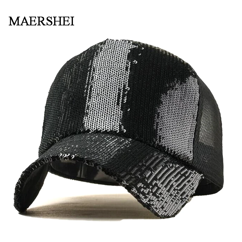 Женская кепка с блестками MAERSHEI блестящая сетчатая Кепка конский хвост бейсболка