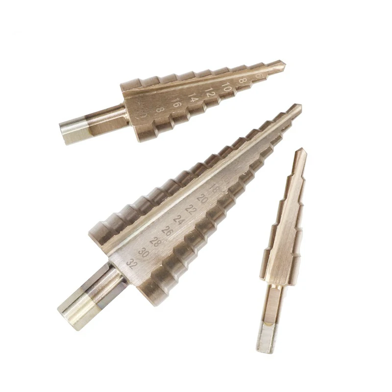 3pcs 4-12/20/32 Step Drill Bit Set HSS TiCN Coated Core Drill Bit Spiral Hole Cutter Straight Shank Step Cone Drill Metric Pagod