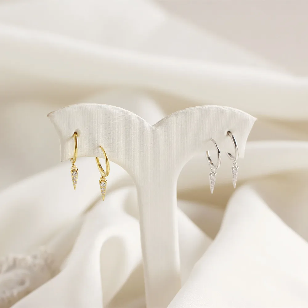 

925 Sterling Silver Earrings For Women Long triangle Earrings Small Hoop Ear Bone Aretes Girl Gift Spike Zircon Earrings Z30