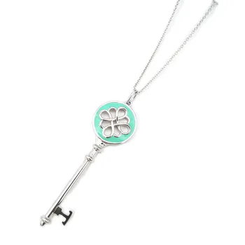 

S925 Sterling Silver Lady Classic Blue Enamel Hollow Pattern Chinese Knot Key Pendant Necklace Lady Sterling Silver Key Pendant