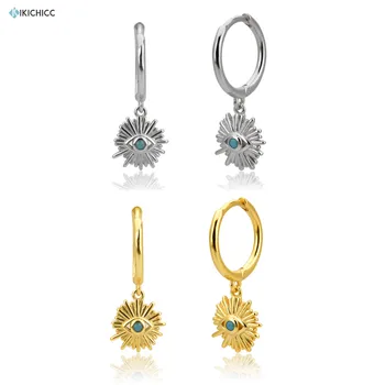

Kikichicc European 925 Sterling Silver Snowflower Drop Earrings 2020 New Green Turquoise Circle CZ Zircon Piercing Jewelry