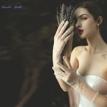 Сапфировые свадебные женские прозрачные Свадебные перчатки длиной до пола цвета слоновой кости с аппликацией в виде золотых звезд, Длинные Вечерние Перчатки