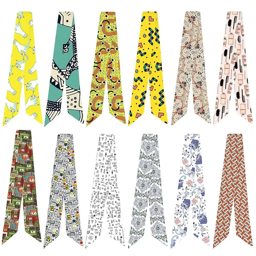 

New Style Ladies Print Scarf With Belt Scarves Bag Accessories Ribbons Small Silk Scarf For Women Fashion Head Scarves