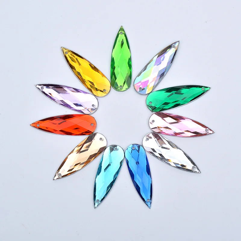 JUNAO 100pcs 10*30mm Clear White Crystal Flat back Acrylic Rhinestones Big Strass Sew on Stones For Clothes Dress Crafts Decor