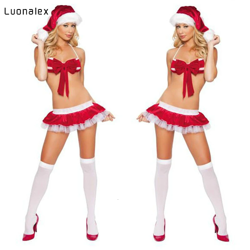 Porno женское платье на Рождество сексуальное белье Косплей Babydoll Chemise нижнее