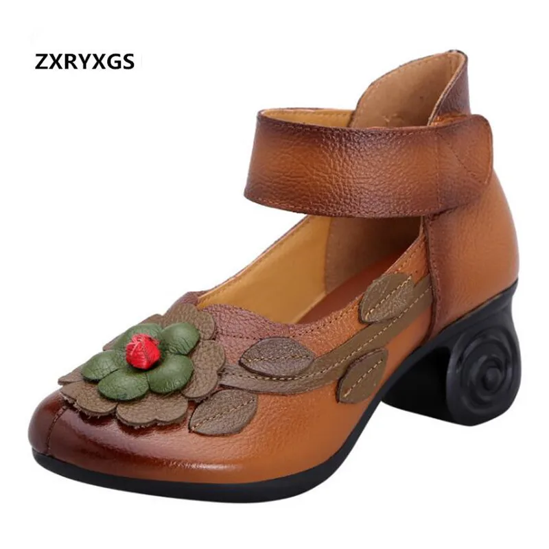 Г. Новые Осенние разноцветные цветы, обувь из натуральной кожи женская обувь на высоком каблуке Нескользящая Женская модная обувь повседневная обувь на высоком каблуке