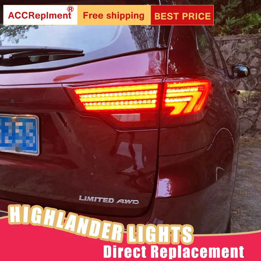 Светодиодный фонарь светильник s в сборе для Toyota Highlander 14-18 светодиодный задний фонарь стоп-сигнал заднего хода светильник беспроводной сзади Резервное копирование лампа DRL для хвостовой части автомобиля светильник s