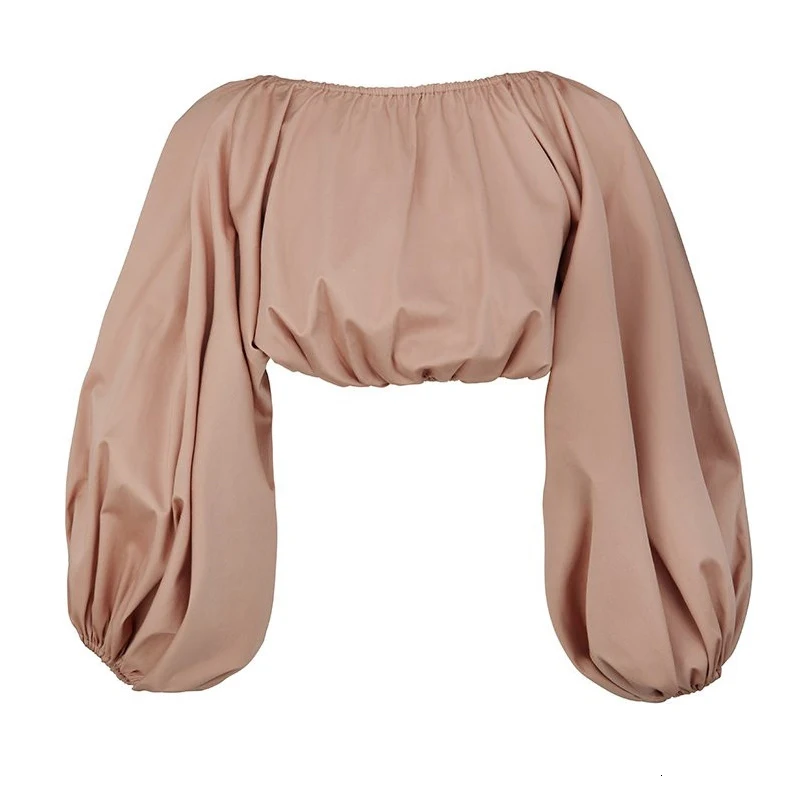 [EAM] новая весенняя Летняя короткая Сексуальная женская блузка с отворотом и длинным рукавом-фонариком с открытой спиной JW883