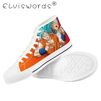 

ELVISWORDS Anime Yellow Dragon Ball Z Print Mens High-top Vulcanized Shoes Cool Super Saiyan Son Goku Canvas Shoes for Men Boy
