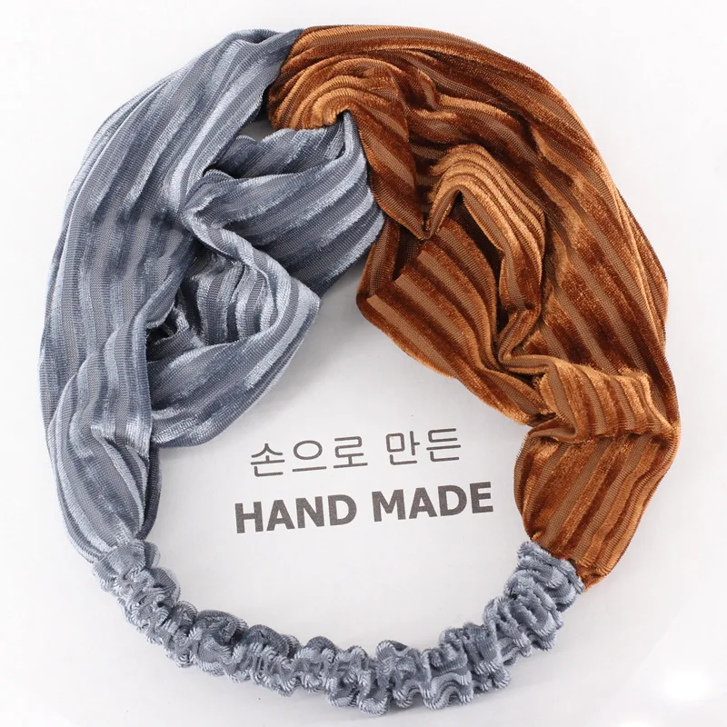 Grey-coffee Headband Винтажная велюровая головная повязка для женщин простая завязанная Женская повязка для волос модные аксессуары для волос для девушек аксессуары B538 - Цвет: Grey-coffee Headband