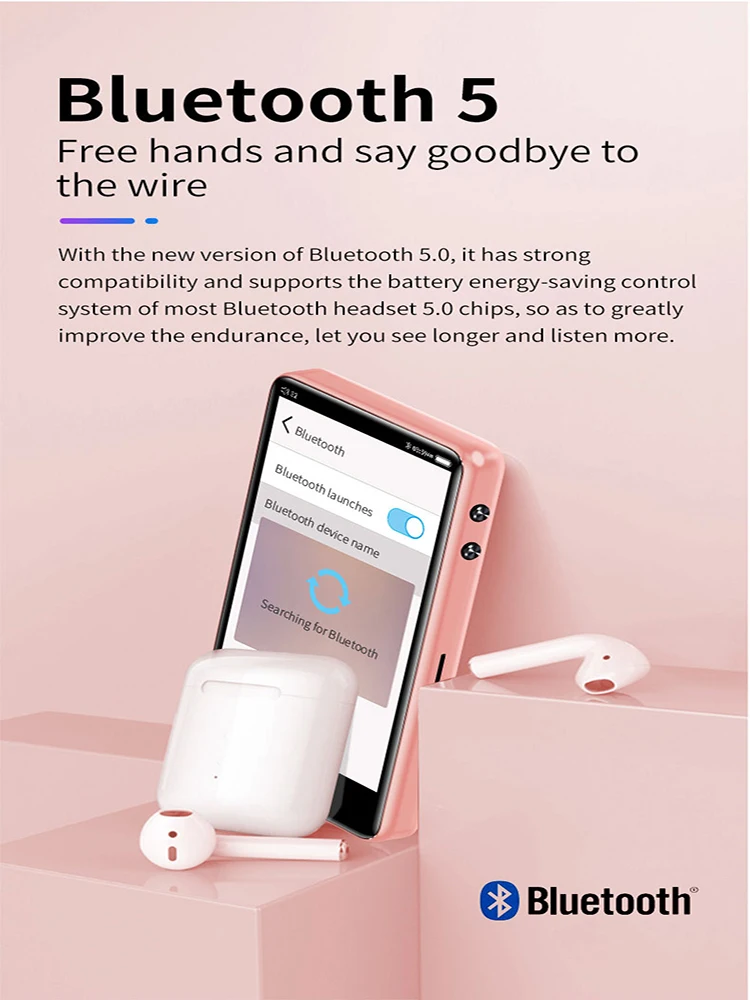 Bluetooth 5,0 MP3 плеер 3,0 дюймов полный сенсорный экран с HiFi без потерь Музыкальный плеер встроенный динамик Поддержка TF карты