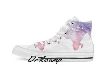 

Watercolor World Map Custom Casual High Top lace-up Canvas shoes sneakers Drop shipping