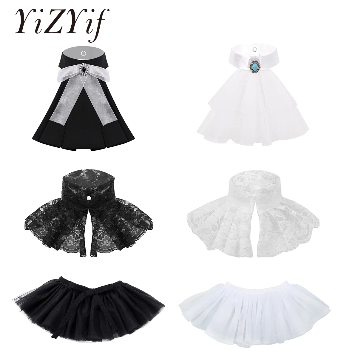 Steampunk Fake Collar Victorian Renaissance Detachable Ruffled Jabot Neck Chiffon Tulle Party Costume Accessory |