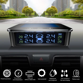 

VODOOL Smart Car TPMS Tire Pressure Monitoring System Solar Power LCD Display USB Auto Security Alarm Tire Pressure Sensor