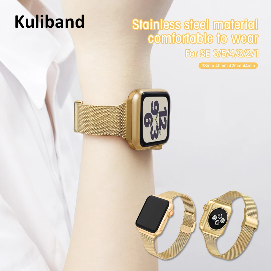 Slim Metal Strap for Apple Watch 7/6/SE/5/4/3/2/1 38mm 40mm 41mm Stainless Steel Watch band for iwatch 6 42mm 44mm 45mm Bracelet