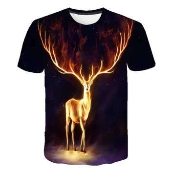 

Glowing deer animal 3 d printing children t-shirts with short sleeves harajuku/deer t-shirts funny boys tops